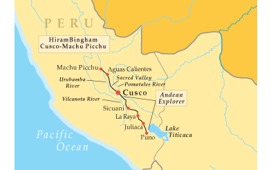 Map of train route Cusco to Puno